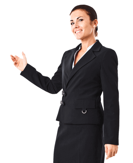 Female agent pointing left